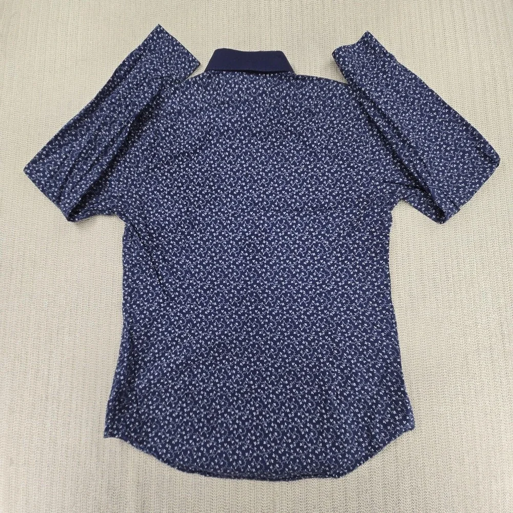 Express Shirt Mens‎ Medium Blue Floral Long Sleeve Fitted Slim Button Up Casual